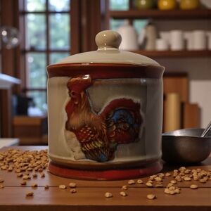 Ceramic Rooster Cannister 5" H - Perfect For Country Kitchen Decor